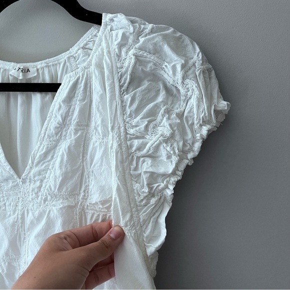 Storia Stitched Bohemian Tiered Mini White Dress Women’s Medium - Picture 6 of 11